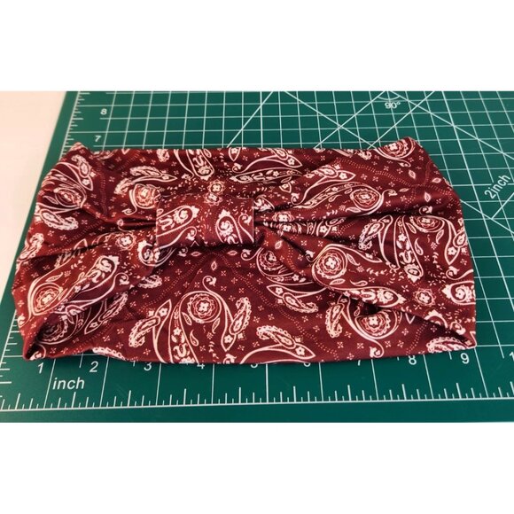 Burgundy Paisley Knit Headwrap Hairband Soft Stretchy Headband Fabric Unisex Swe - Picture 5 of 9